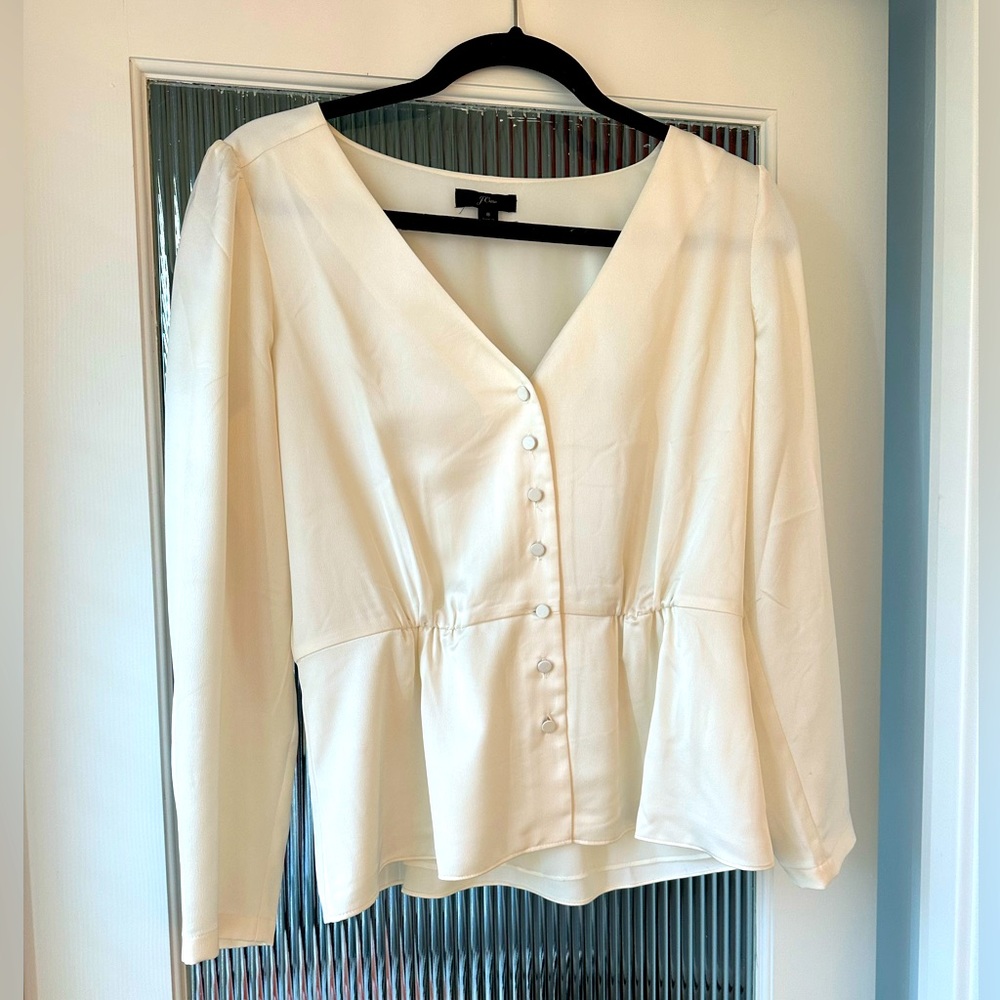 J Crew Ivory Satin Style Blouse • Size 8